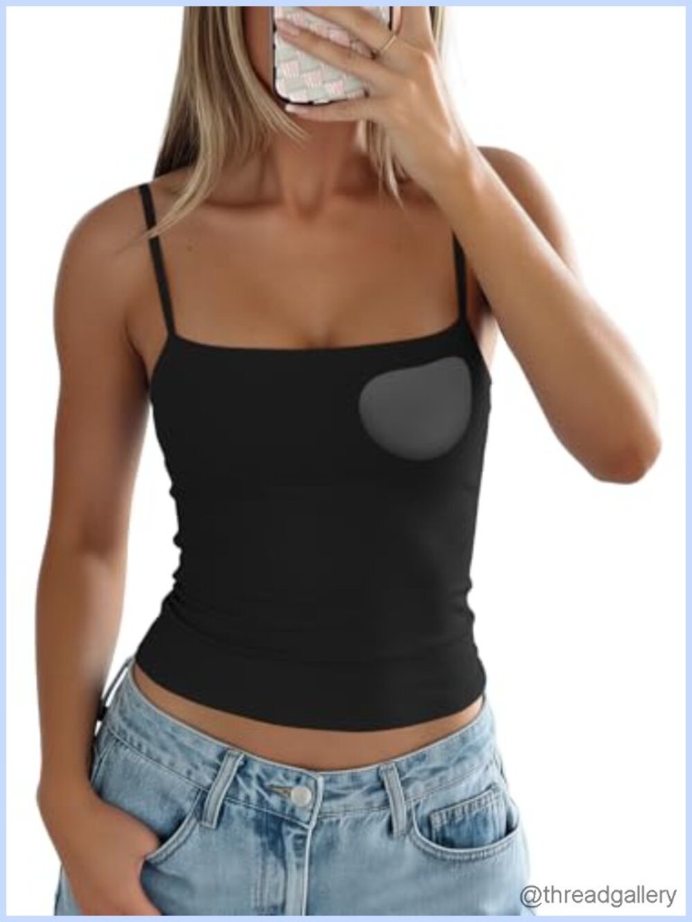 Spaghetti Strap Square Neck Tank Top with Built-in Bra